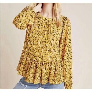 Anthropologie Maeve Cheyenne Long Sleeve Peplum Blouse in Ditzy Floral Size M